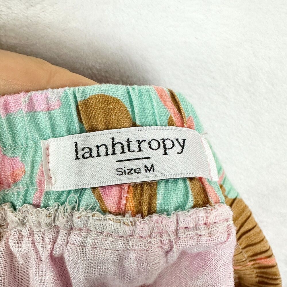 Lanhtropy Linen Elastic Shorts Aquarela Size Medium Drawstring Pockets High Rise - Picture 5 of 6